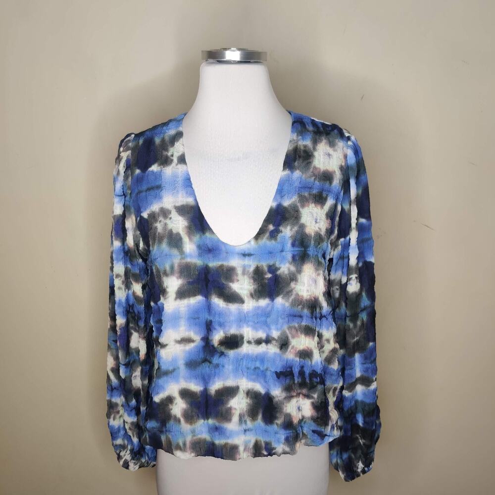 Karen Kane Blouse Top Tie Dye Crinkle Balloon Sleeve
